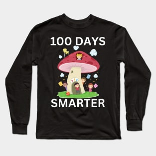 100 DAYS SMARTER Funny Colorful Mushroom Teacher Student School Party Design Long Sleeve T-Shirt